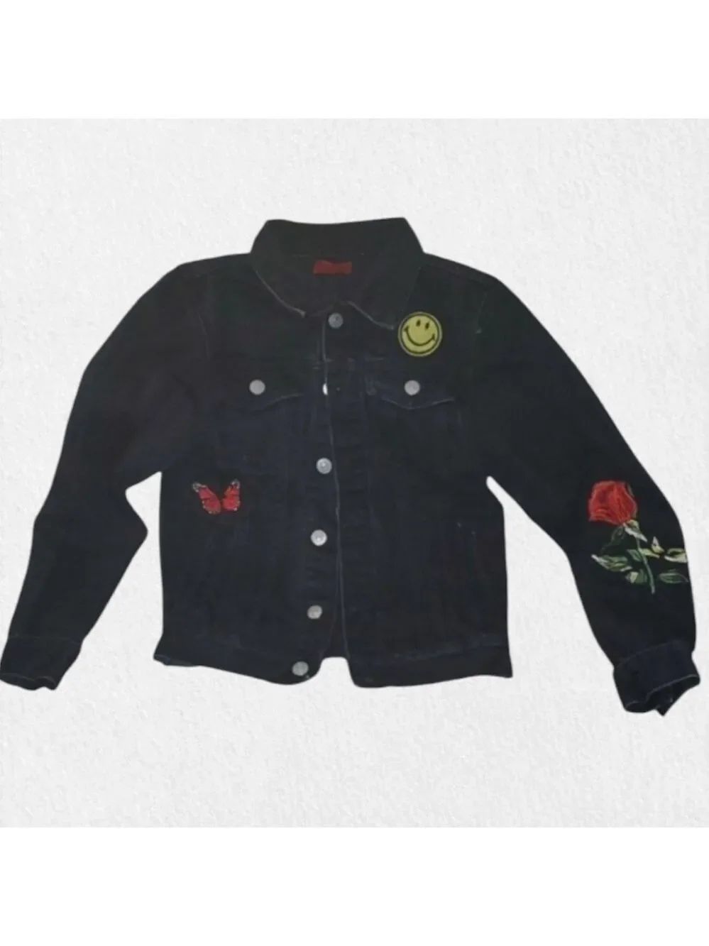 Haus of Jr jacket Girl's Size 3 years black Jeffery Space Patch denim trucker